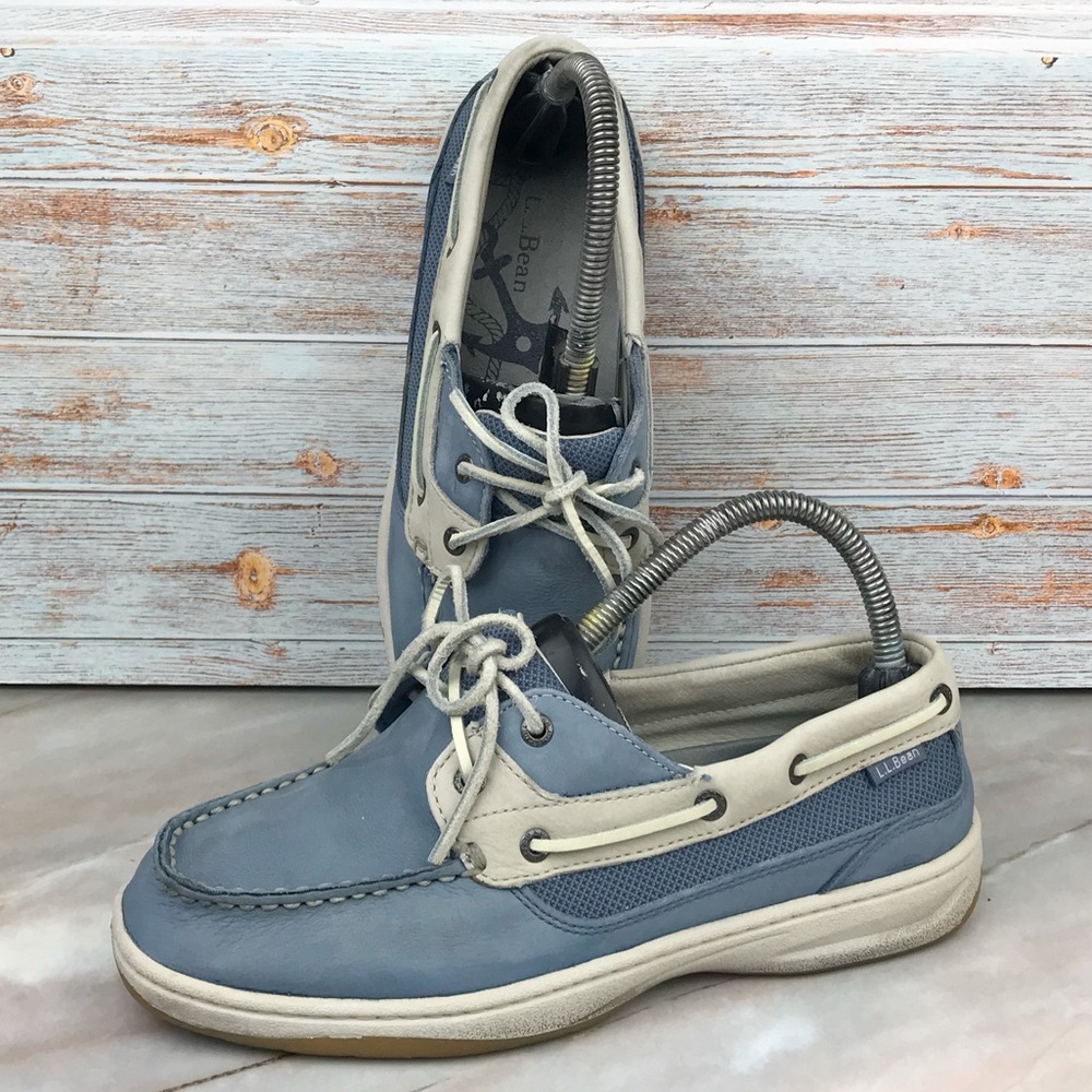 L.L. Bean Women's 2-eye Lakeside Boat Shoes in Blue/Gray size 8W